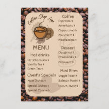 Lässige Kaffeebohnen hinzufügen Menü Kaffeeshop