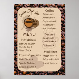 Lässige Kaffeebohnen hinzufügen Menü Kaffeeshop Poster