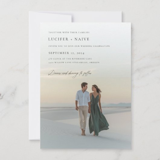 Lässige Kalligrafie Budget Foto Hochzeit Einladung (Rückseite)