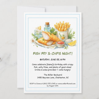 Lässige Meeresfrüchte - Fisch & Chips Geburtstag Einladung