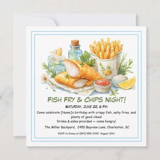 Lässige Meeresfrüchte - Fisch & Chips Geburtstag Feiertagskarte (Vorderseite)