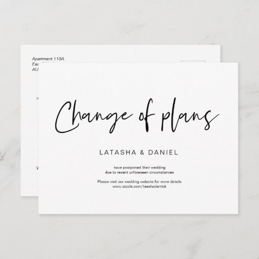 Lässige Minimal, Planänderung, Hochzeit verschoben Postkarte (Vorne/Hinten)