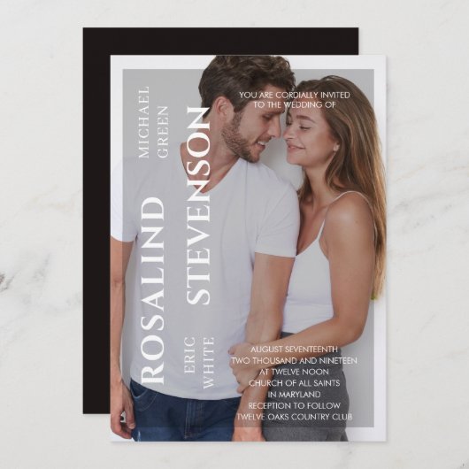 Lässige Minimalistische Schwarz-weiße Foto Hochzei Einladung (Vorne/Hinten)