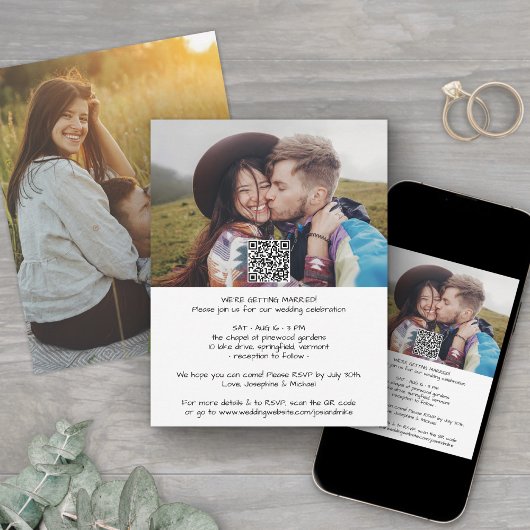 Lässige moderne All-in-One QR UAWG 2 Foto Hochzeit Einladung