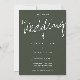 Lässige moderne dunkle Sage Typografy Wedding Einladung