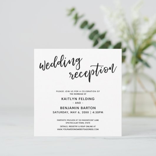 Lässige moderne Handschrift Einfache Hochzeitsempf Einladung (Stehend Vorderseite)