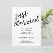 lässige, moderne Hochzeitsempfehlung "Just Married Einladung (Stehend Vorderseite)