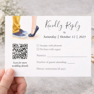 Lässige moderne Schrift Hochzeitspaar-Illustration RSVP Karte