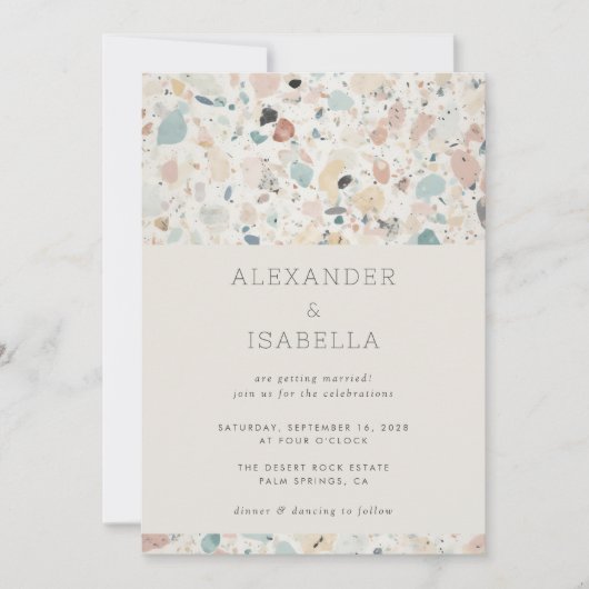Lässige Moderne Terrazzo Pastellfarben Retro Hochz Einladung (Vorderseite)