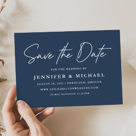 Lässige Navy-Hochzeitsschrift Save The Date