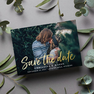 Lässige Pinsel-Schriftzug-Folie Save-the-Date-Foto Folieneinladung
