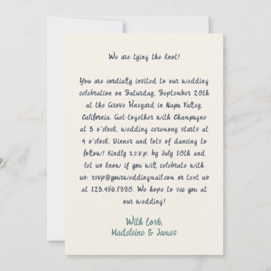 Lässige Retro-Quirky-Handschrift Grüne blaue Hochz Einladung (Vorderseite)