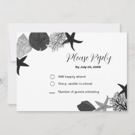 Lässige RSVP-Karte in Schwarz-Weiß-Muschel Einladung