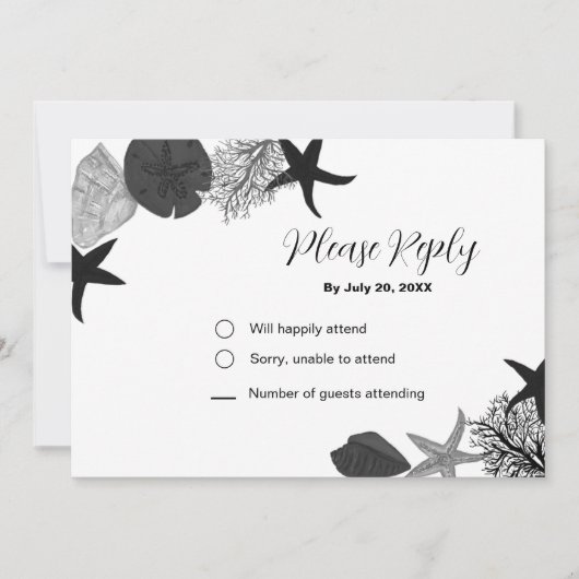 Lässige RSVP-Karte in Schwarz-Weiß-Muschel Einladung (Vorderseite)