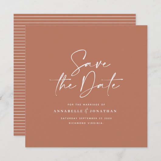 Lässige Schrift Terracotta Typografie Hochzeit Save The Date (Vorne/Hinten)