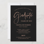 Lässige Script-Rose Gold und Schwarz | Grad Party Einladung (Vorderseite)