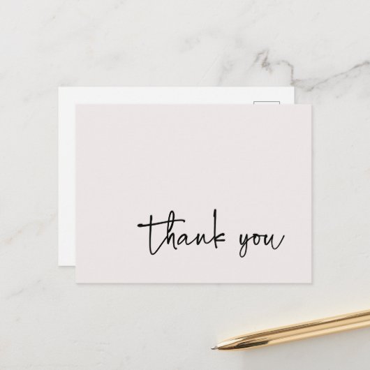 Lässige Script Typografie Ecru Vielen Dank Postkarte (Vorderseite/Rückseite Beispiel)