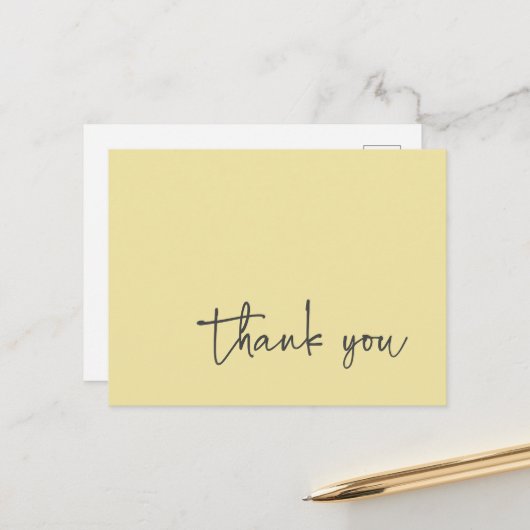 Lässige Script Typografie Lemon Yellow Vielen Dank Postkarte (Vorderseite/Rückseite Beispiel)
