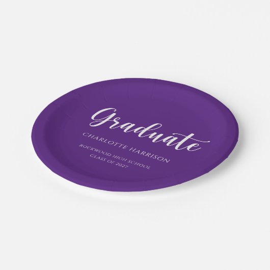 Lässige Simple Script Graduation Party Pappteller (Schrägansicht)