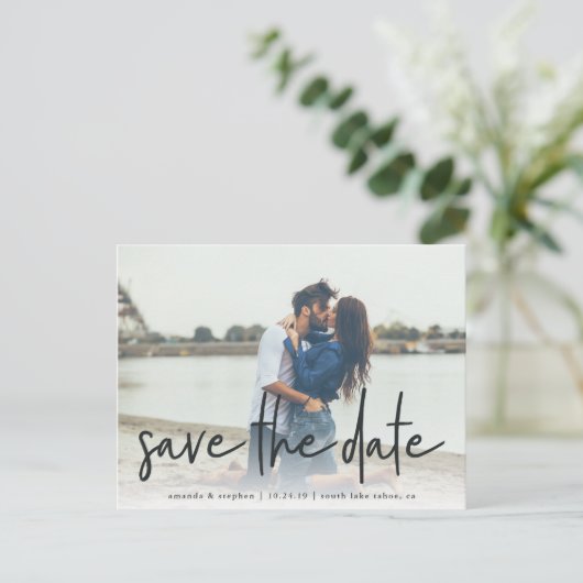 Lässige Skizze | Foto Save the Date Ankündigungspostkarte (Stehend Vorderseite)