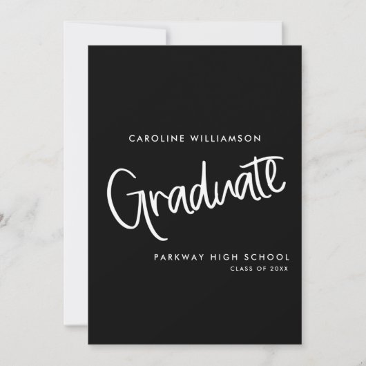 Lässige Trendy Script Black Abschluss Ankündigung (Vorderseite)