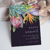 Lässige tropische Flora | Lila Hochzeit Einladung