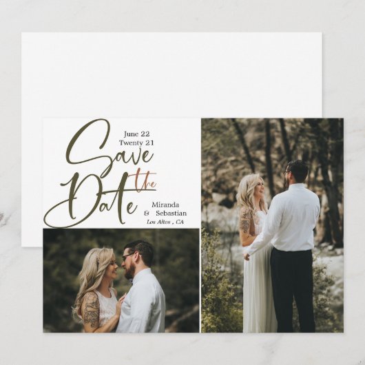 Lässige Typografie Erdtones 2 Foto Save The Date (Vorne/Hinten)