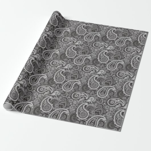 Lässige und dennoch elegante Schwarz-weiße Paisley Geschenkpapier (Ungerollt)