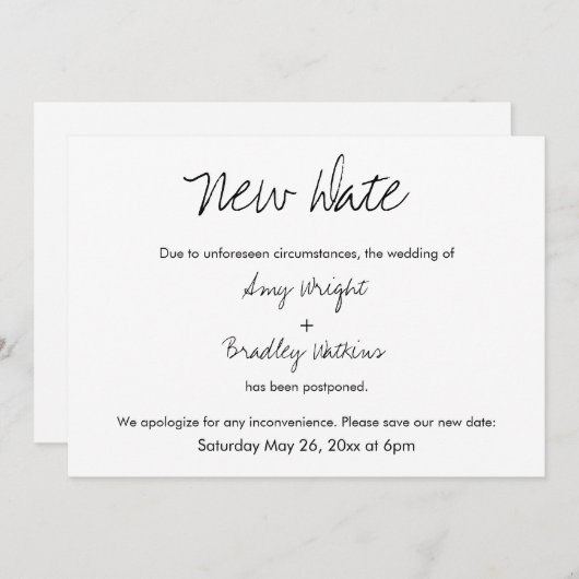 lässige vertagte Hochzeitsankündigung "Neues Datum Einladung (Vorne/Hinten)