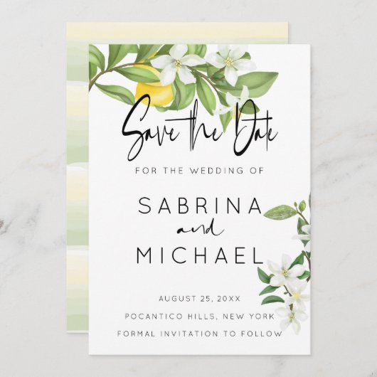 Lässige Wasserfarbe Lemon Blossom Save the Date (Vorne/Hinten)