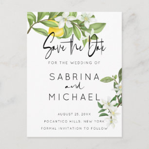 Lässige Wasserfarbe Lemon Blossom Save the Date Postkarte