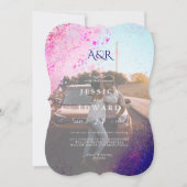 Lässige Whimsical Pink Blue Glitzer Foto Hochzeit Einladung (Vorderseite)