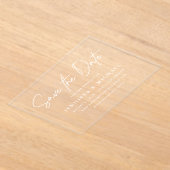 Lässige White Script-Hochzeit speichern Sie das Da Acryleinladungen (Ablage )