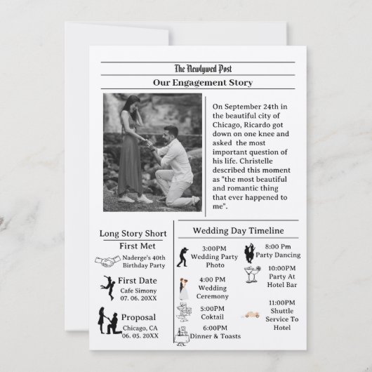 Lässige Zeitung Hochzeit speichern das Datum Einladung (Rückseite)