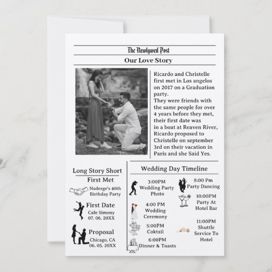 Lässige Zeitung Hochzeit speichern das Datum Einladung (Rückseite)