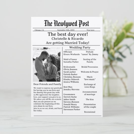 Lässige Zeitung Hochzeit speichern das Datum Einladung (Stehend Vorderseite)