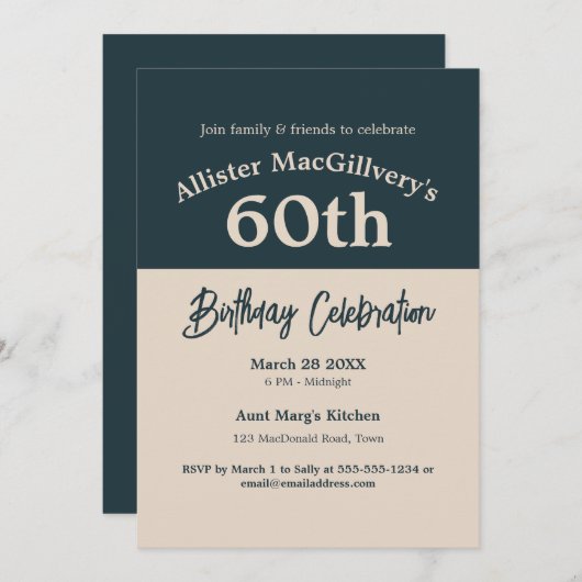 Lässiger 60. Geburtstag Einladung für ihn (Vorne/Hinten)