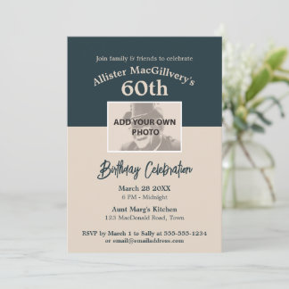 Lässiger 60. Geburtstag Einladung mit Foto - Blau