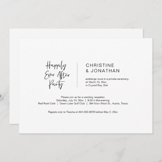 Lässiger Minimal, Schwarz, Hochzeitsfeier Einladung (Vorne/Hinten)