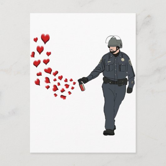 Lässiger Pepper Spray-Polizist mit Herz in Farbe Postkarte (Vorderseite)