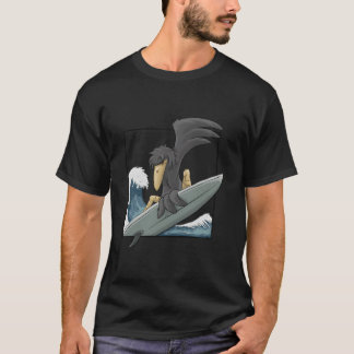 Lässiger Surfer-Krähe-Funky-Rabe-Surft Auf Japan-W T-Shirt