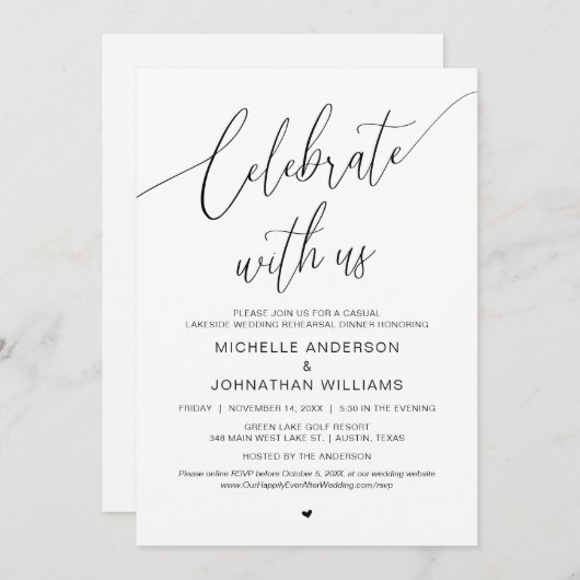 Lässiges Abendessen am See Lässige Hochzeit Probe Einladung (Vorne/Hinten)