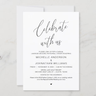 Lässiges Abendessen am See Moderne Hochzeit Probe Einladung