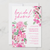 Lässiges Brautparty mit rosa Blumenschrift Einladung (Vorderseite)