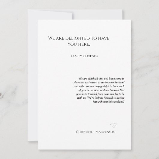 Lässiges Drehbuch Hochzeitsempfang & Wochenende Ankündigung (Vorderseite)