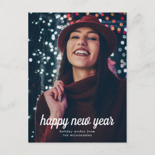 Lässiges Elegant Happy New Year Script Foto Postkarte