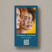 Lässiges Foto Fotografie Qr Code Navy Blue Visitenkarte