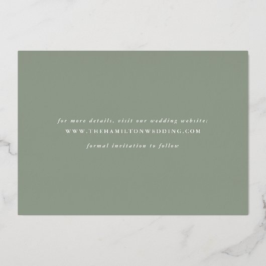 Lässiges Foto für Skriptsprachen Save the Date Folieneinladung (Rückseite)