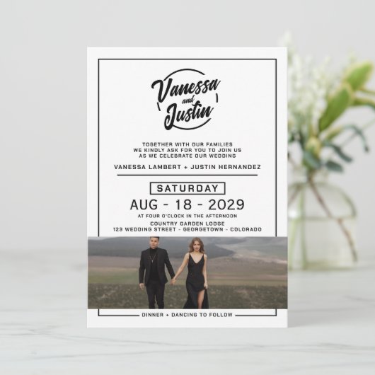 Lässiges Foto Hochzeit mit QR-Code Einladung (Stehend Vorderseite)