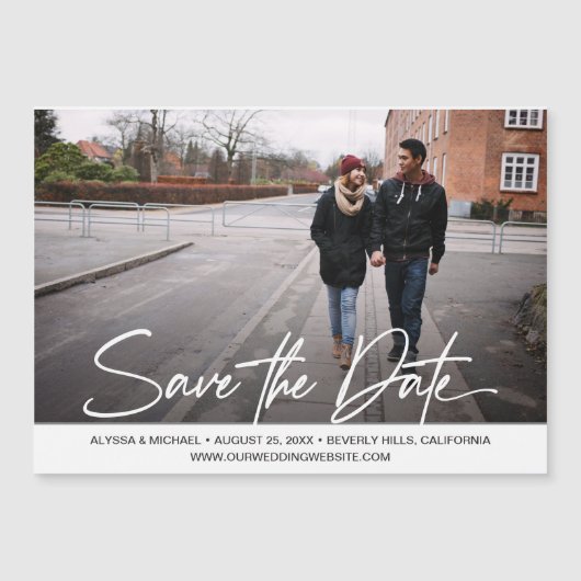 Lässiges Foto Hochzeitsskript speichern Magneteinladung (Vorderseite)